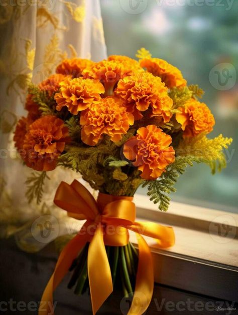 Bouquet Of Marigolds, Wedding Bouquets Marigold, Marigold Wedding Dress, Marigold Wedding Arch, Orange Marigold Bouquet, Marigold Mexican Wedding, Marigold Bridal Bouquet, Marigold Bouquet Wedding, Marigolds Bouquet