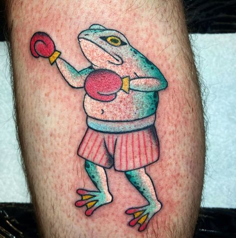 Traditional frog boxer color tattoo by jayshishi Boxing Frog Tattoo, Boxer Tattoo, Boxing Tattoos, Frog Tattoo, Bestie Tattoo, Frog Tattoos, Wicked Tattoos, Tattoo Clothing, Tattoo Pattern