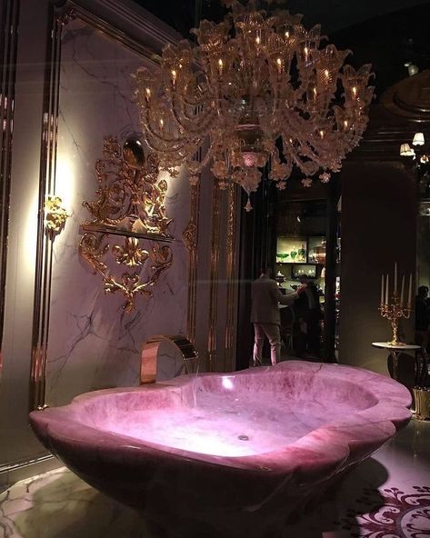 Pink Accents Living Room, Frock Design Ideas, Bathtub Aesthetic, Baby Frock Design, Crystal Bathroom, Bathroom Furniture Design, Crystal Room, Stone Bathtub, Spiritual Bath