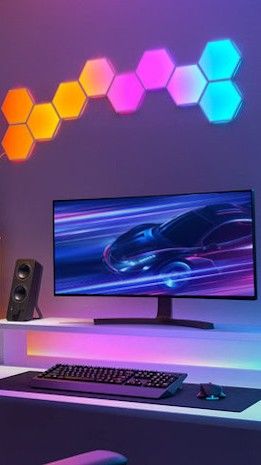 Govee Glide Hexa Pro Light Panels, RGBIC 3D Hexagon Wall Lights, Wi-Fi LED Creation Light with Music Sync, Works with Alexa Google Assistant for Living Room, Bedroom, Gaming Rooms, 10 Pack Hexagon Led Light Gaming, Gaming Led Lights, Hexagonal Lights, Govee Lights, Hexagon Lights, Neon Decorations, Ruangan Studio, 3d Hexagon, Game Room Lighting