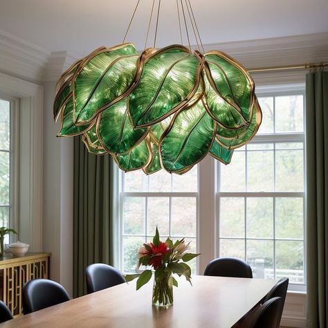 Leaf Ceiling Design, Woodland Retreat, Leaf Chandelier, Lilly Pad, Glass Houses, Glass House, Green Aesthetic, Ceiling Design, Ceiling Fixtures