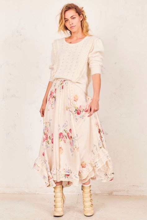 20 Boho Brands That Make The Trendiest "Fashion Girls" Rejoice | I AM & CO® Loveshackfancy Skirt, Summer Flower Girl Dresses, 10 Item Wardrobe, Loveshack Fancy, Preteen Clothing, 2020 Outfits, Upcycled Ideas, Boho Brand, Silk Midi Skirt