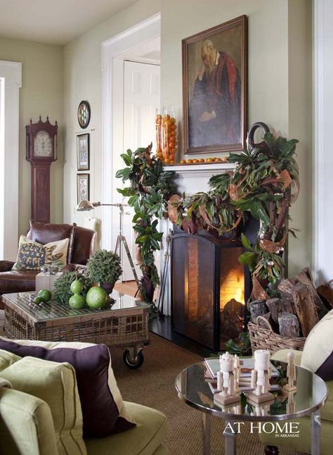 Moss Mountain Farm: An Arkansas holiday home Moss Mountain Farm, Magnolia Garland, P Allen Smith, Mountain Farm, Southern Christmas, Mantle Ideas, Pine Garland, Southern Homes, Christmas Mantle