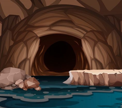 Underground cavern with lake | Premium Vector #Freepik #vector #background #travel #water #nature Foreground Middleground Background, Cave Illustration, Underground Cavern, Water Drop Vector, Water Artwork, Underwater Background, Cave Drawings, Water Icon, Scene Background