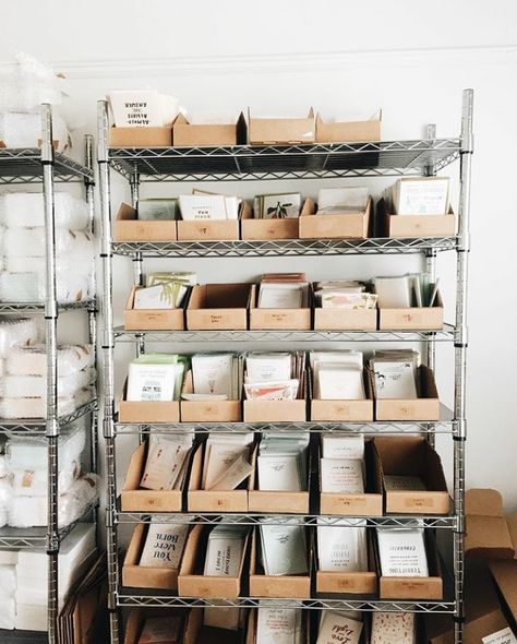 Retail Storage Organization, Store Inventory Organization, Boutique Storage Room, Product Storage Business, Small Business Stock Room, Shipping Center Organization, Boutique Warehouse Organization, Storage Ideas For Small Business, Stock Room Ideas Storage Retail