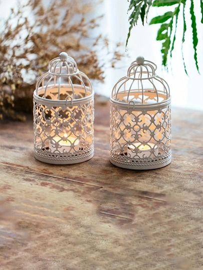 Cute Lantern, Bird Cage Candle, Bird Cage Candle Holder, Center Piece Ideas, Lavender Wedding Theme, Candle Table Centerpieces, Spooky Autumn, Lantern Decor, Wrought Iron Decor