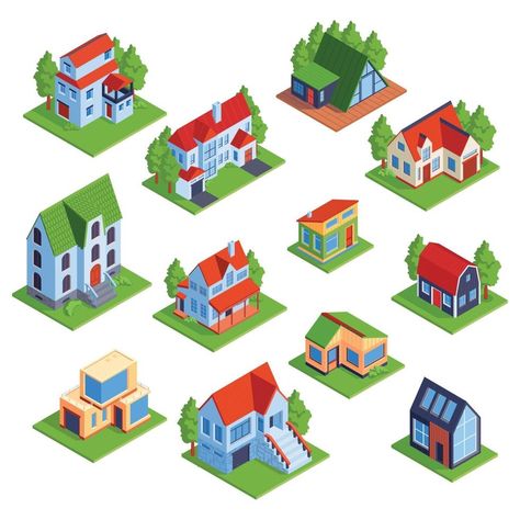 Isometric Town, Estate Exterior, Real Apartment, Building Garden, Town Houses, Rich Living, Blank Background, Isometric Design, House Vector