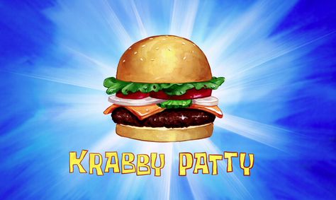 Don’t act like you’ve never wanted to have a Krabby Patty before. Crabby Patties, Krabby Patty, Spongebob Birthday Party, Spongebob Party, Cartoon Food, Spongebob Birthday, Pineapple Under The Sea, Best Food Ever, Bobs Burgers