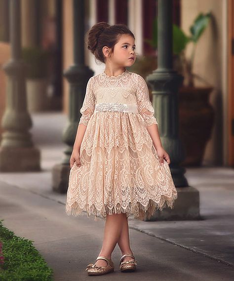 Butterscotch Bella Rafaella Dress - Infant, Toddler & Girls $40 flower girl dress!!!! What?! #flowergirl  #ad Wedding Dress Ribbon, Lace Frocks, Toddler Designer Clothes, Dress Ribbon, Bella Dress, Ruffle Flower, Round Neck Dress, Toddler Girl Style