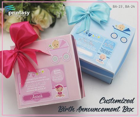 Birth Announcement Boxes, Baby Announcement Box Ideas, Baby Welcome, Baby Favors, Baby Arrival, Sweet Box, Baby Announcements, Colour Design, Gift Wrapping Ideas