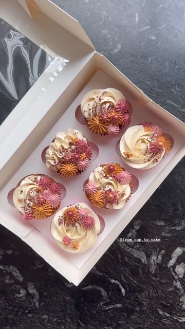 Pink Fall Cupcakes, Fall Coloured Cupcakes, Fall Baby Shower Cupcakes Girl, Goodbye Cupcakes, Work Cupcakes, Autumn Cupcakes, Goodbye Summer Hello Fall, Girl Birthday Cupcakes, Baby Shower Cupcakes For Girls