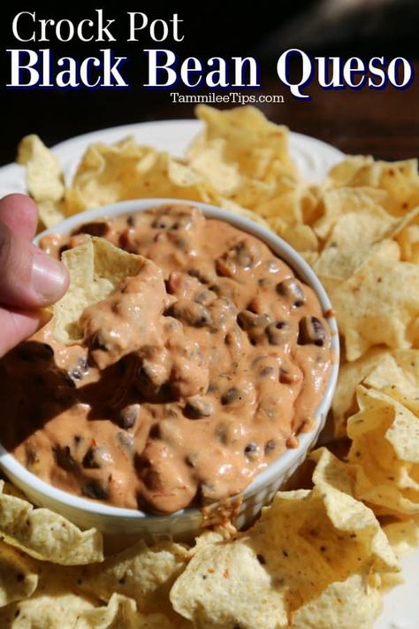 Bean Queso Dip, Queso Dip Crockpot, Bean Cheese Dip, Black Bean Dip Recipe, Queso Dip Recipe, Black Bean Dip, Crock Pot Dips, Queso Dip Recipes, Football Parties