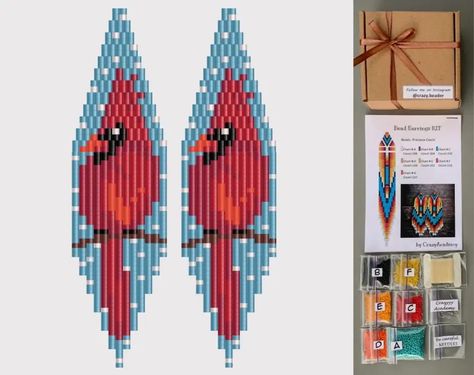 Christmas Seed Bead Fringe Earrings, Earring Making Tutorials, Beaded Earrings Pattern, Christmas Beads, Seed Bead Crafts, Weekend Crafts, Bead Earring, Earring Kit, Bird Beads