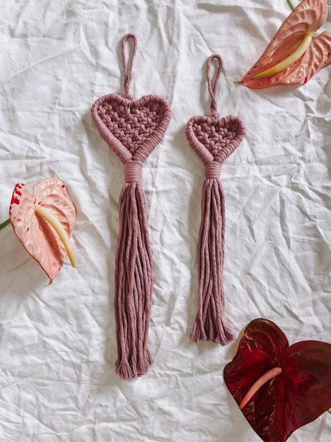 Macrame Hearts, Macrame Heart Wall Hanging, Door Tassel, Macrame Gifts, Alternative Valentines, Macrame Heart, Heart Wall Hanging, Small Macrame, Hanging Door