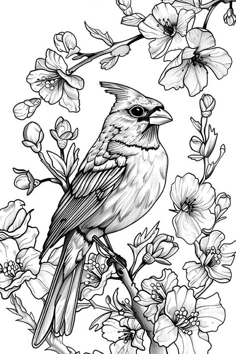 8 Bird Coloring Pages! - The Graphics Fairy Cardinal Coloring Pages, Bird Coloring Page, Colouring Pages For Adults, Bird Landscape, Hat Burning, Bird Coloring, Vintage Coloring Books, Birds Embroidery Designs, The Graphics Fairy