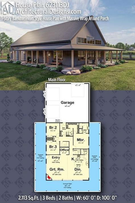 Barndominium House, Barn Homes Floor Plans, Barndominium Plans, Barn Style House Plans, Building Plans House, Barndominium Floor Plans, Corner Fireplace, Barn Style House, Wrap Around Porch