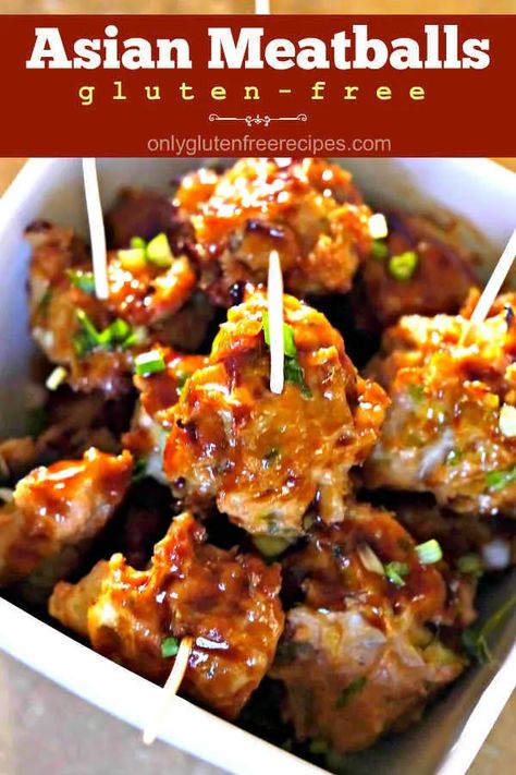 Egg Free Meatballs, Gluten Free Chinese Food, Gluten Free Entertaining, Gluten Free Asian Recipes, Recipe Meatballs, Gluten Free Party Food, Beef Appetizers, Gluten Free Chinese, Asian Meatballs