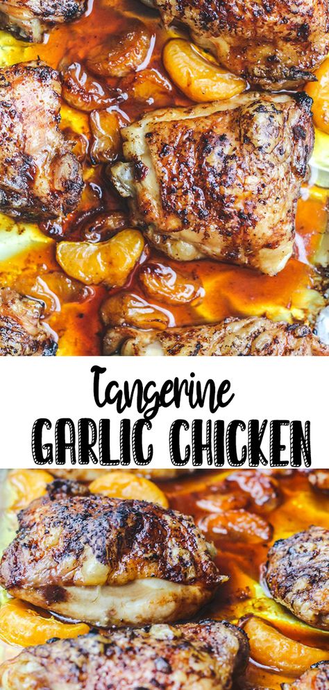 Tangerine Garlic Chicken is no-fuss and just delicious! The most irresistible honey garlic and tangerine sauce and the best thing is hardly any clean up! #savoringitaly #tangerinegarlicchicken #garlicchicken #garlic #chicken #tangerine #diner #meal