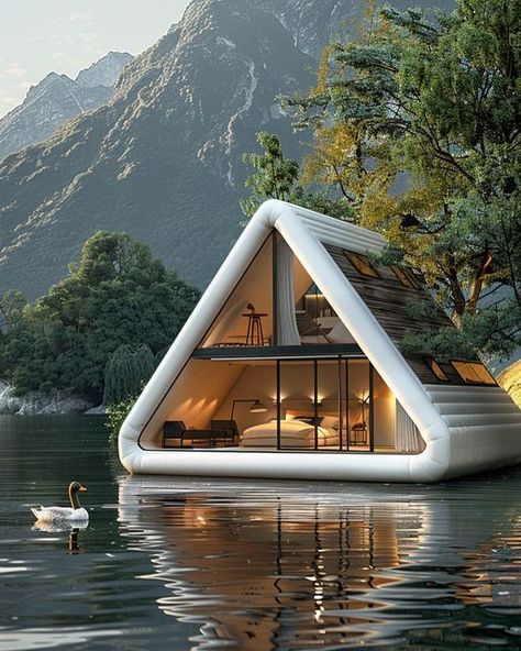 Architecture Blending With Nature, Boathouse Architecture, Modern A Frame House, House In Water, Modern Boathouse, House On Water, Boathouse Design, Seeking Peace, Unusual Homes