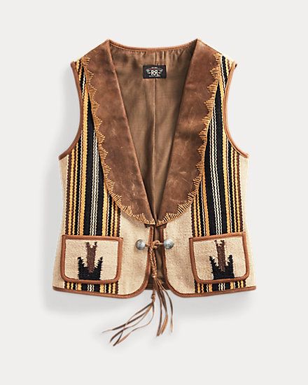 Hand-Woven Leather-Collar Vest Western Aesthetic Outfits, Southwestern Outfits, 70s Inspired Outfits, Rustic Outfits, Ralph Lauren Fall, Double Rl, Collar Vest, Boho Jacket, Ralph Lauren Leather