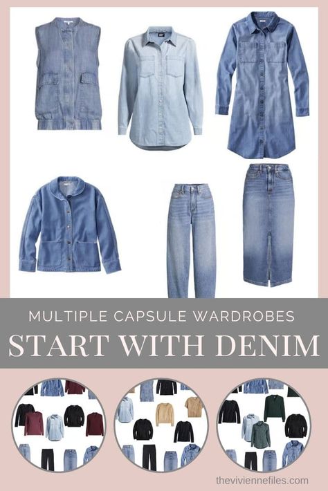 Multiple Capsule Wardrobes Starting with Denim, Built Cluster by Cluster - The Vivienne Files Navy Capsule Wardrobe, Blue Wardrobe, Realistic Fashion, Style Uniform, Packing Wardrobe, The Vivienne Files, Vivienne Files, Wardrobe Capsule, Minimalist Capsule Wardrobe