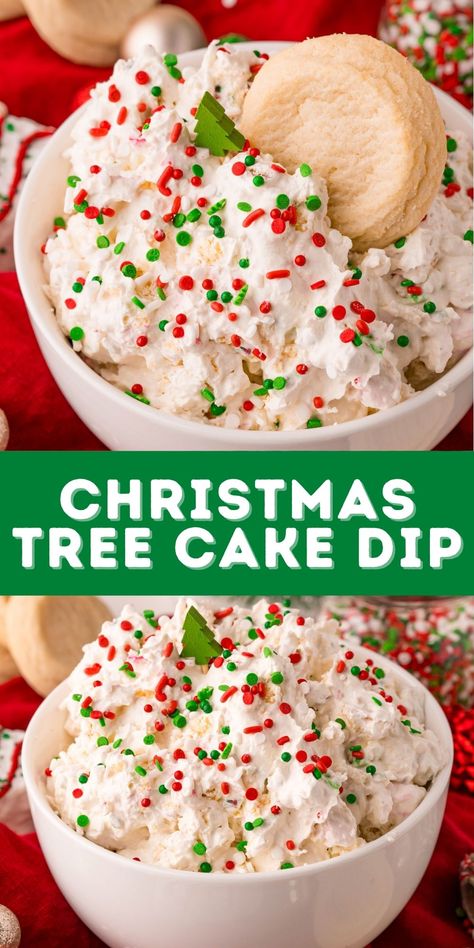 This yummy Christmas tree cake dip uses just three ingredients - Little Debbie Christmas tree cakes and two other simple ingredients! It's creamy and delicious! Christmas Tree Cake Dip, Tree Cake Dip, Simple Christmas Cake, Cake Batter Dip, Christmas Cakes Easy, Cake Dip, Delicious Christmas Desserts, Sweet Dips, Tree Cake