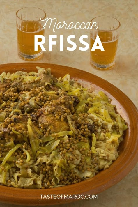 Rfissa is a fabulous, delicious Moroccan chicken, lentil, and onion stew served on a bed of shredded pastry. #moroccanfood #moroccantraditions #rfissa #trid #saffron #fenugreek #chickenrecipes #lentils #moroccanrecipes #comfortfood Moroccan Recipes Authentic, Lebanese Recipes Authentic, Chicken And Lentils, Moroccan Foods, Moroccan Chicken Recipe, African Kitchen, Chicken Lentil, Moroccan Recipes, Moroccan Cooking