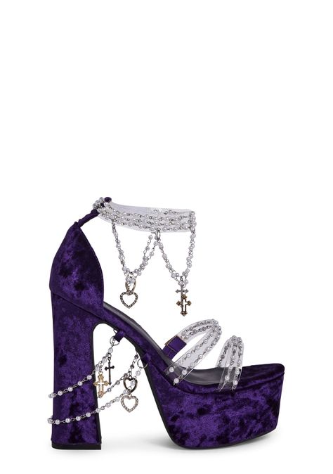 Holy Revelation Platform Heels, Dark Purple Heels, Beaded Heels, Goth Shoes, Heels Aesthetic, Dr Shoes, Purple Heels, Cute Shoes Heels, Sugar Thrillz