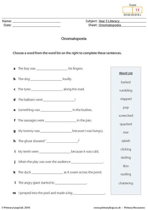 Onomatopoeia Worksheets, Poetry Classroom, Onomatopoeia Activities, Math Fact Worksheets, Fun Writing Activities, Writing Station, Middle School Language Arts, Teaching Grammar, Literacy Stations