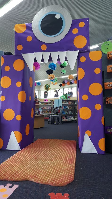 Monster Mash School Party, Monster Book Fair Theme, Halloween Book Fair Theme, Book Fair Theme Ideas, Book Fair Decoration Ideas, Book Fair Themes, Office Halloween Themes, Monsters Inc Decorations, Halloween Door Decorations Classroom