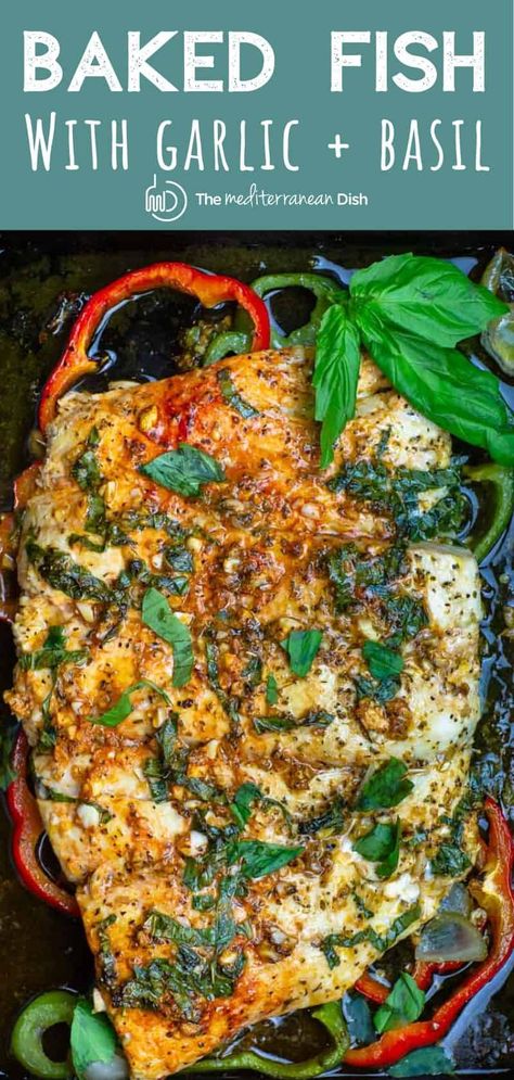 You'll love this juicy, tender baked fish recipe! The secret is in the flavorful marinade with garlic, lemon, and fresh basil. Plus a couple important tips. Healthy White Fish Recipes, Greek Meals, Baked Fish Recipe, Mediterranean Fish, Baked Fish Fillet, Fish Marinade, Mediterranean Foods, Fish Recipes Baked, Recipes Fish