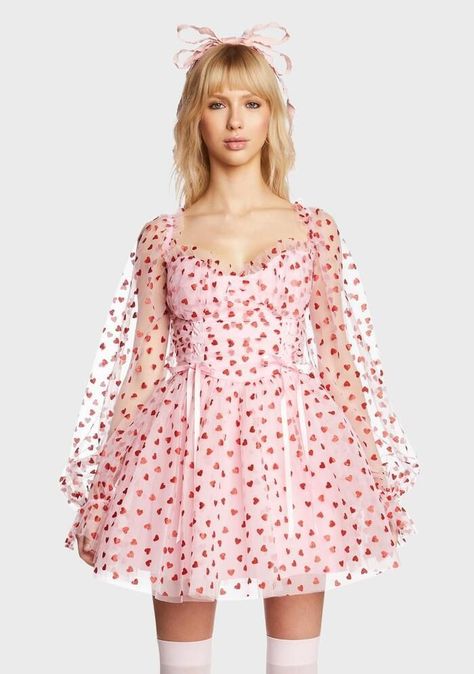 Looking for Valentine's Day outfit inspiration? This whimsical heart babydoll dress is perfect for any occasion: Galentine’s Day, date night, or your company Valentine’s party! Halloween Costume Boots, Pink Babydoll Dress, Plaid Dresses, Corset Lacing, Boned Bodice, Dresses Aesthetic, Sugar Thrillz, Easy Flower, Doll Wardrobe