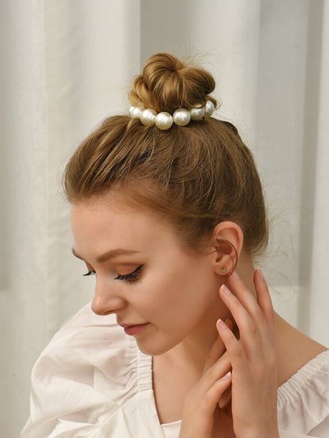 Faux Pearl Beaded Hair Tie | SHEIN USA Elegance Hair, Beaded Hair, Tie For Women, Boring Hair, Hair Band For Girl, Hair Rings, Hair Beads, Elastic Hair Bands, Pearl Hair