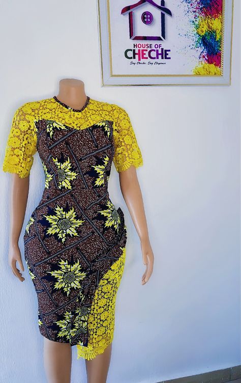 Ankara Lace Dress Styles, Ankara And Lace Combo, Ankara And Cord Lace Combination, Ankara With Lace, Naija Dresses, Lace Short Gown Styles, Ankara Midi Dress, Ankara And Lace, Short Ankara Dresses