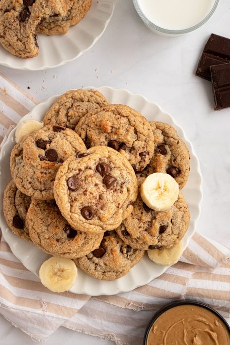 Banana Peanut Butter Chocolate Chip, Banana Peanut Butter Chocolate, Peanut Butter Banana Cookies, Banana Chocolate Chip Cookies, Oatmeal Cranberry Cookies, Banana Peanut Butter, Chocolate Chip Cookies Ingredients, Banana Cookies, Peanut Butter Chocolate Chip Cookies