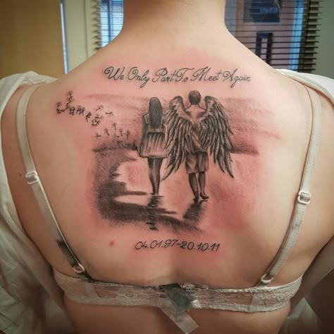 Going To Heaven Tattoo, Sister Angel Tattoo, Unique Memorial Tattoos For Brother, Son Memorial Tattoo For Mom, In Loving Memory Tattoos Husband, Rip Brother Tattoos, Memorial Sleeve Tattoos For Women, Tattoo For Brother Who Passed, Mom Memorial Tattoo Ideas