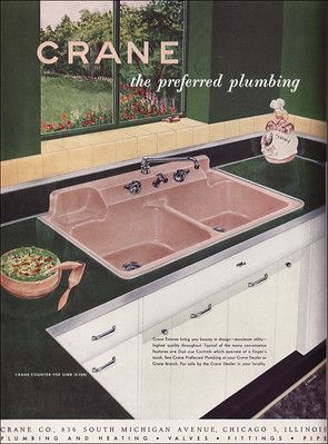 1951 Pink Kitchen Sink by Crane | I LOVE the Crane mid-centu… | Flickr Graphic Design Collection, Vintage Appliances, Plumbing Fittings, Mid Century Kitchen, House Design Photos, Pink Kitchen, Sink In, Mid Century House, Raised Beds