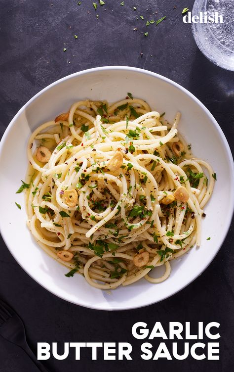 Attention Garlic Lovers: This Buttery Pasta Uses Over 20 ClovesDelish Garlic Butter Sauce For Pasta, Homemade Pasta Sauces, Buttery Pasta, Homemade Pasta Sauce Recipe, Buttery Noodles, Butter Sauce For Pasta, Homemade Pasta Sauce, Sauce For Pasta, Comfort Dinner