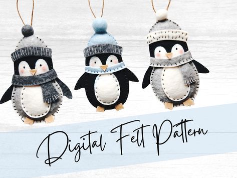 Penguins Christmas Decorations, Felt Penguin Ornament, Felt Ornament Patterns Free Printable, Felt Christmas Ornaments Patterns, Felt Christmas Ornament Patterns, 2024 Ornaments, Penguin Felt, Penguins Project, Diy Felt Animals