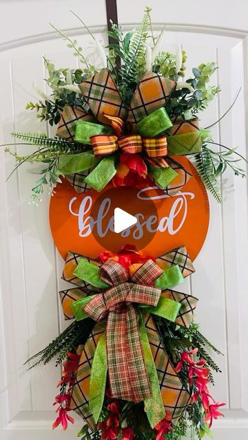 @thecraftymom16 on Instagram: "Fall door hanger with faux greenery and florals  https://thecraftymom16.etsy.com #homedecor #falldecor #wreathmaking #fallwreath #fall" Diy Fall Swag, Fall Swags For Front Door Diy, Fall Wreath Tutorial, Fall Door Hanger, Make A Door, Fall Swags, Fall Door Hangers, Faux Greenery, Wooden Door Hangers