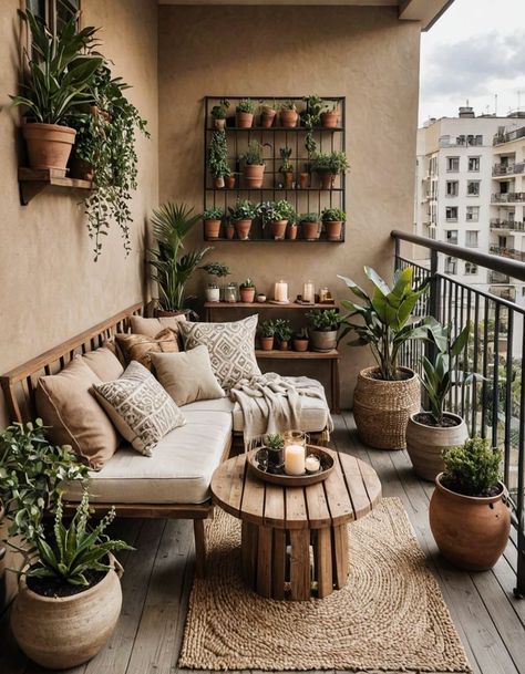 Boho Back Patio Ideas, Fall Balcony Ideas, Screen Patio Decorating Ideas, Cozy Apartment Patio, Balcony Sofa Ideas, Closed Balcony Ideas, Cozy Balcony Ideas, Chic Balcony, Ideas Terraza