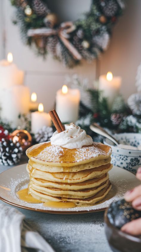 Egg Nog Pancakes Recipe, New Years Pancakes, Christmas Pancakes Recipes, Winter Pancakes, White Chocolate Chip Pancakes, Eggnog Pancakes Recipe, Eggnog Pancakes, Christmas Waffles, Christmas Pancakes