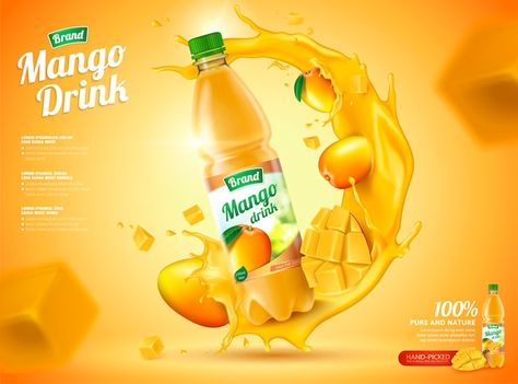 Eliquid Recipe, Mango Logo, Mango Drink, Juice Ad, Mango Drinks, Fruit Splash, Drink Design, Juice Branding, Drinks Brands