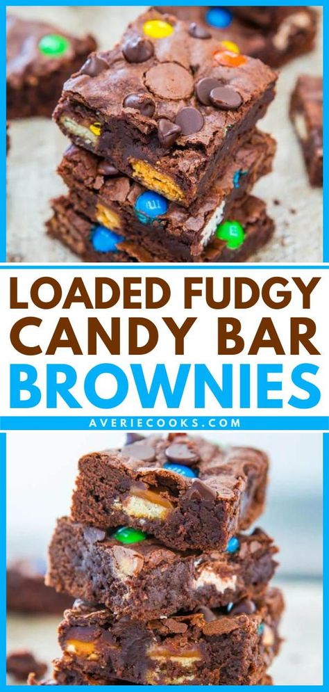 Candy Bar Brownies Recipe, Brownies With Candy Bars, Brownie Candy Bar Recipe, Brownies And Bars, Easy Brownie Mix Recipes, Boxed Brownie Mix Recipes, Brownies With Candy Bars In The Middle, Fun Brownie Recipes, Candy Bar Desserts