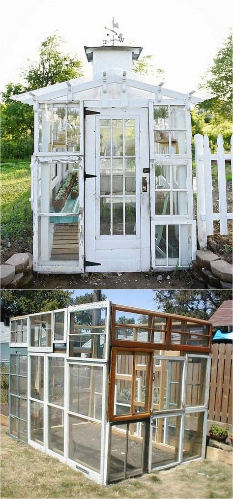 12 amazing DIY sheds : how to create beautiful backyard offices, studios and greenhouses with reclaimed windows and other materials. - A Piece Of Rainbow Old Greenhouse, Diy She Shed, Diy Sheds, Window Greenhouse, Reclaimed Windows, Shed Ideas, Greenhouse Shed, Backyard Greenhouse, Backyard Office