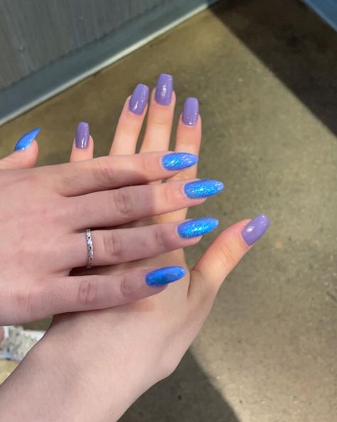 blue & purple nails🧿💟 #bluenails #purplenails #acrylicnails #sparklenails Blue Purple Nails, Sparkle Nails, Minimalist Nails, Purple Nails, Blue Nails, Blue Purple, Nail Inspo, Blue And Purple, Acrylic Nails