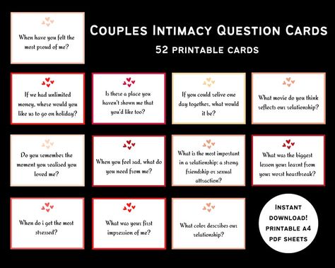 Couple Intimacy Question Cards Printable Couples Card Game - Etsy UK Couples Cards Ideas, Relationship Card Games, Couple Games Ideas Intimate, Couple Card Games Free Printable, Couple Board Games, Spicy Games For Couples, Couple Card Games, Couples Card Games, Couple Intimacy