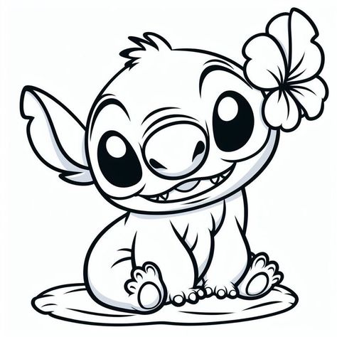 Stitch Coloring Pages For Kids, Little Cartoon Drawings, Cute Stitch Drawings, How To Draw Stitch, Stitch Drawing Sketches, Easy Stitch Drawing, Stitch Drawing Ideas, Drawing Ideas Stitch, Coloring Pages For Kids Disney