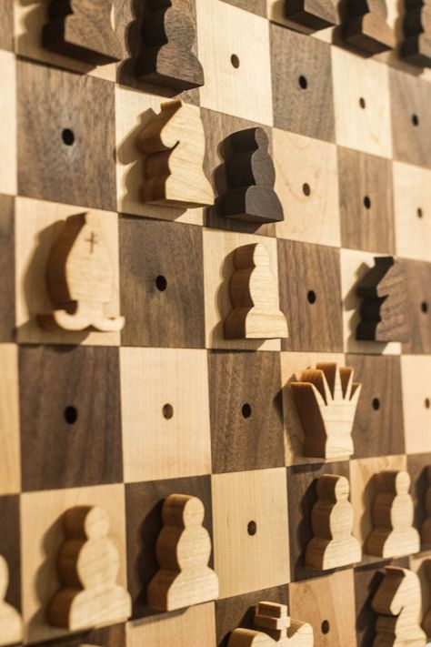 Wall hanging chess set | T r i a l & E r r o r Wooden Chess Pieces, Antique Woodworking Tools, Woodworking Shows, Chess Boards, Woodworking Toys, Woodworking Business, Wooden Games, Chess Sets, Woodworking Workshop