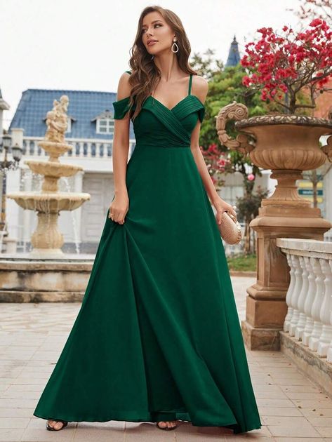 Cold Shoulder Chiffon Bridesmaid Dress | SHEIN USA Chiffon Bridesmaid Dress, Junior Bridesmaid, Floor Length Dresses, Chiffon Bridesmaid, Junior Dresses, Flower Dresses, Bridesmaid Dress, Mother Of The Bride, Homecoming Dresses